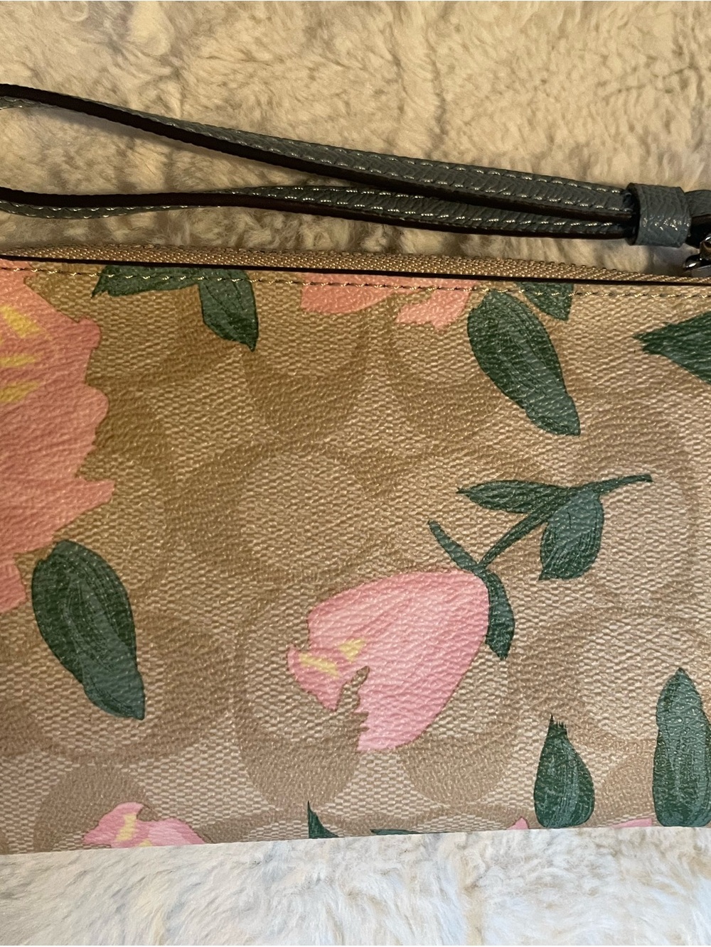 Coach Floral Print Wristlet - Pink, Green & Tan
